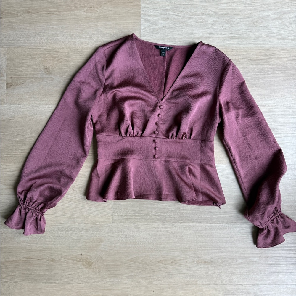 Express Mauve V-Neck Peplum Blouse